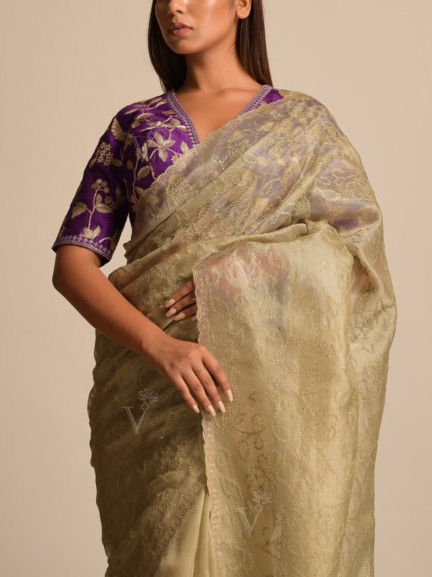 Dark Grey Organza  Saree