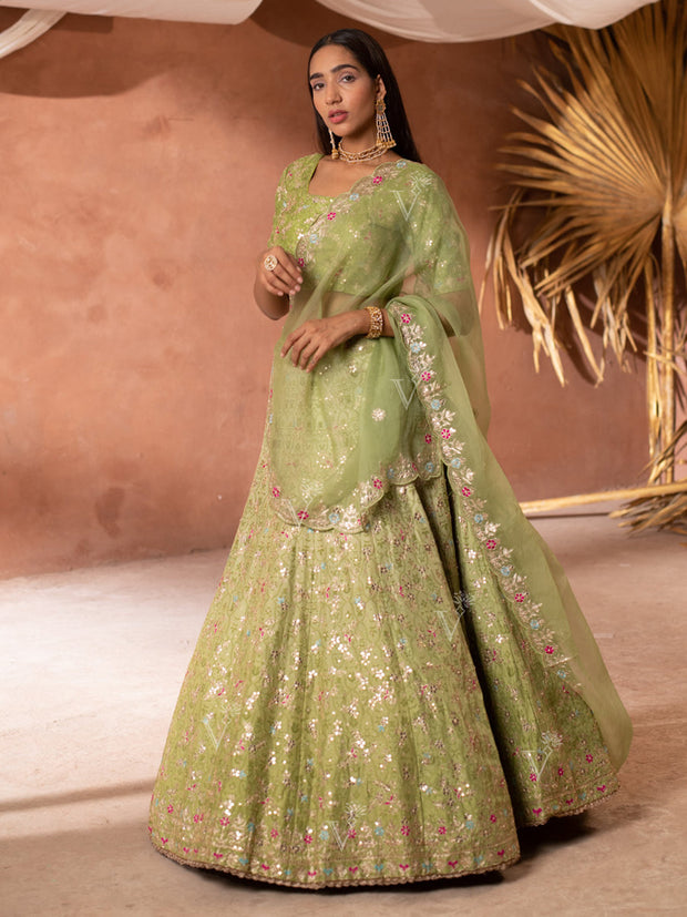 Green Vasansi Silk  Lehenga Set