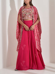 Pink Embroidered Top with Jacket and Palazzo Set