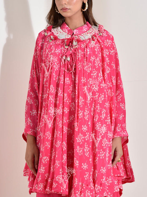 Pink Silk Cape and Pant Set