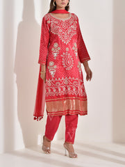 Red Satin Embroidered Suit Set