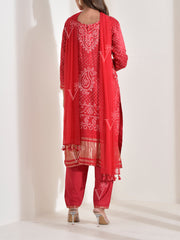 Red Satin Embroidered Suit Set