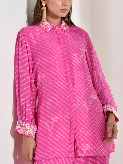 Pink Georgette Mothda Embroidered Co-ord Set