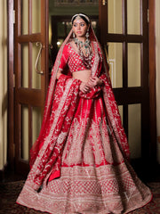 Red Raw Silk Lehenga Set