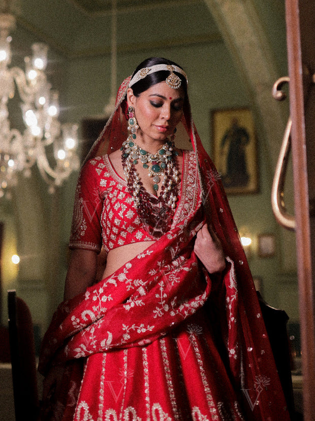 Red Raw Silk Lehenga Set