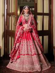 Red Raw Silk Lehenga Set