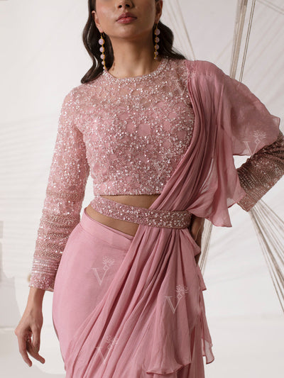 Pink Pre Draped Cocktail saree