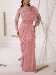 Pink Pre Draped Cocktail saree