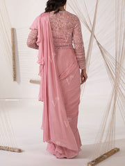 Pink Pre Draped Cocktail saree