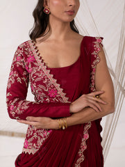 Maroon Pre Draped Saree