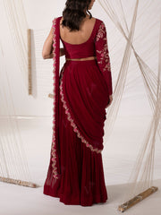 Maroon Pre Draped Saree