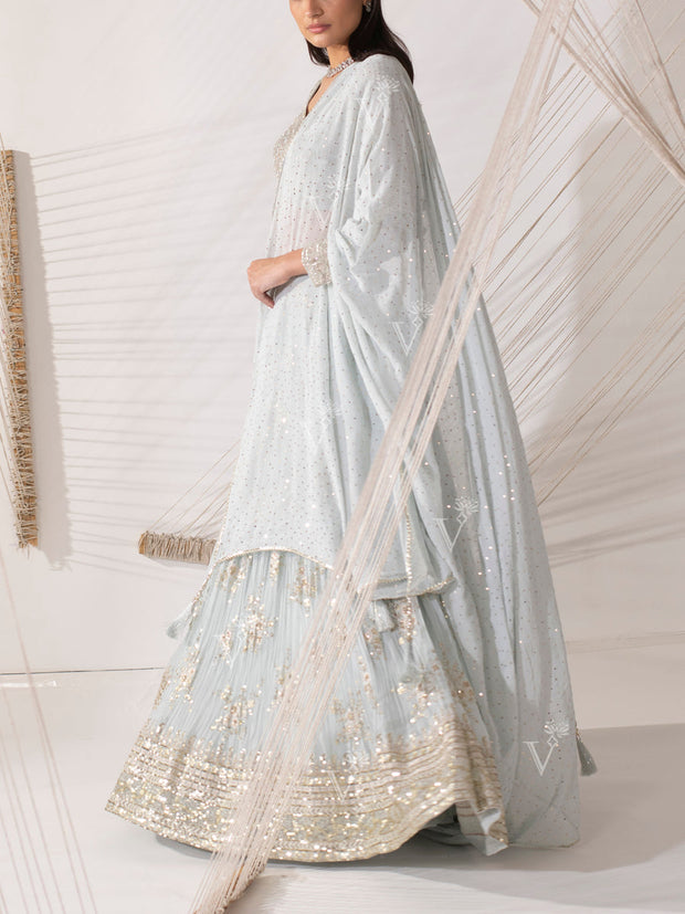 Aqua Blue Georgette Lehenga Set