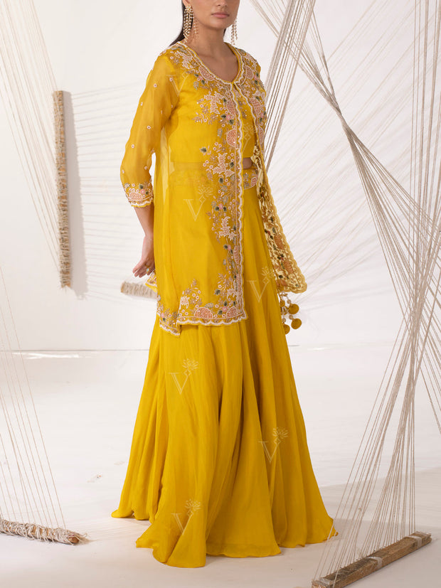 Yellow Crepe Indowestern Dress