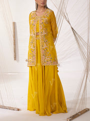 Yellow Crepe Indowestern Dress