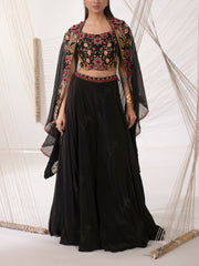 Black Organza Cape Sharara Set