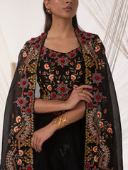 Black Organza Cape Sharara Set