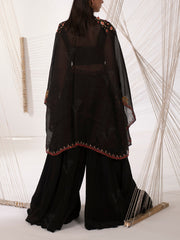 Black Organza Cape Sharara Set