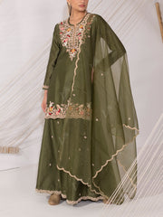 Olive Green Chanderi Silk Sharara Set