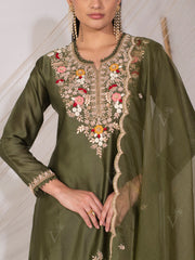 Olive Green Chanderi Silk Sharara Set