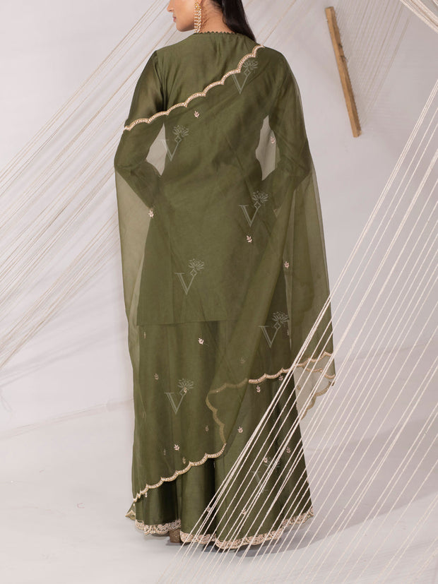 Olive Green Chanderi Silk Sharara Set