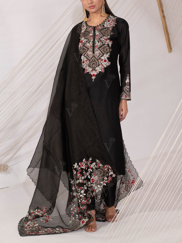 Black Chanderi Silk Pant Set