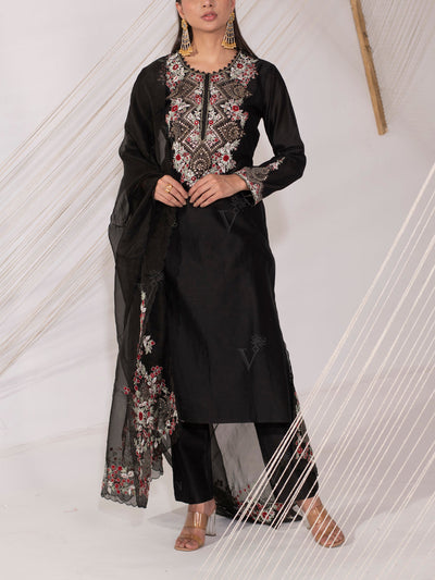 Black Chanderi Silk Pant Set