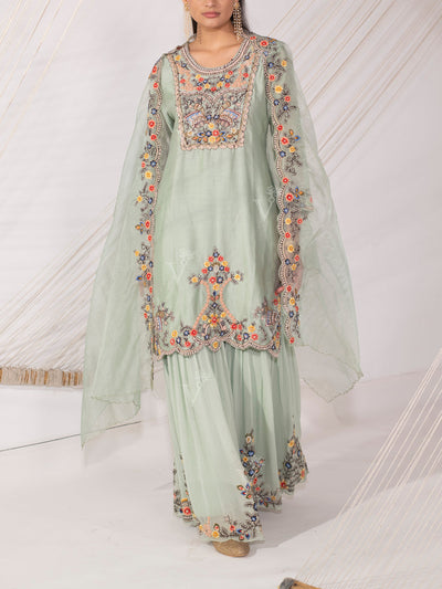 Sage Green Chanderi Silk Sharara Set