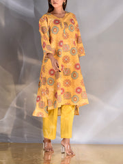 Mustard Dobby Cotton Printed Kurti