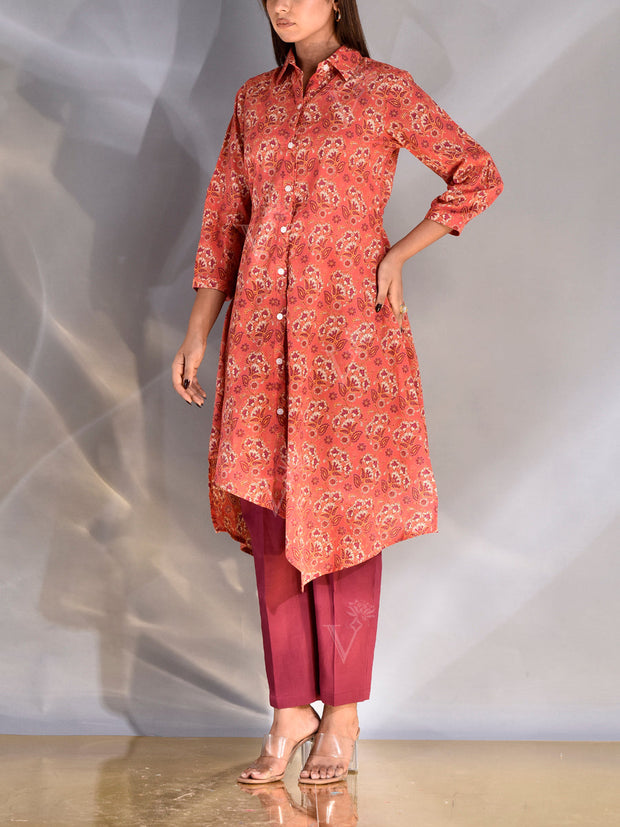 Carrot Red AsymmetricCotton Kurti