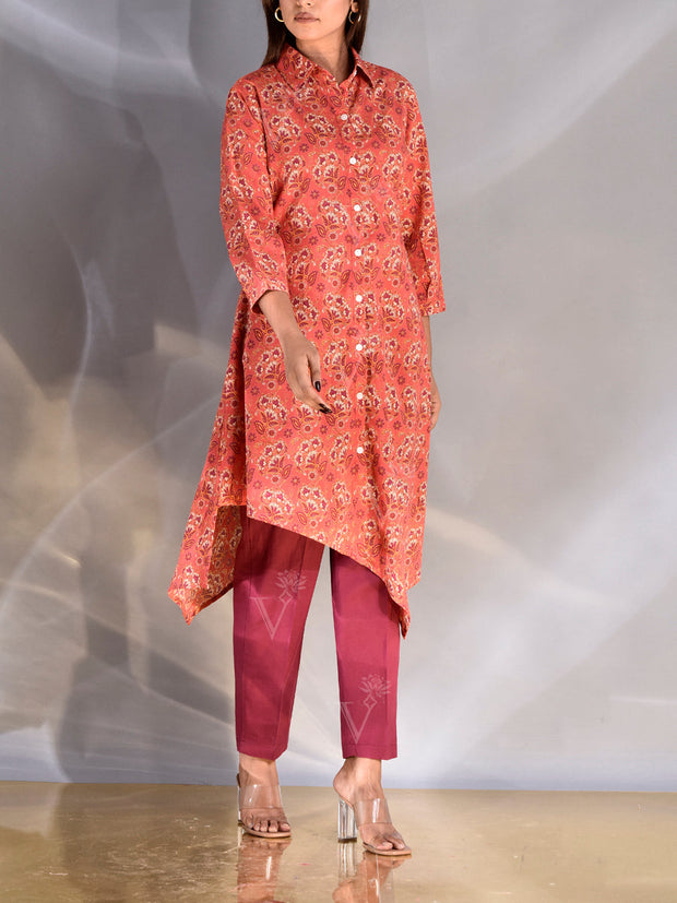 Carrot Red AsymmetricCotton Kurti