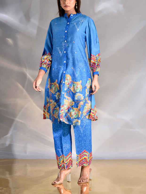 Blue Vasansi Silk Printed Co-ord Set