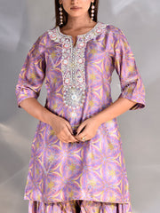 Purple Vasansi Silk Embroidered Kurta and Pant Set