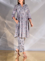 Grey Cotton Printed Kurta and Pant Set