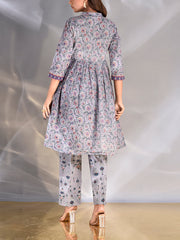 Grey Cotton Printed Kurta and Pant Set