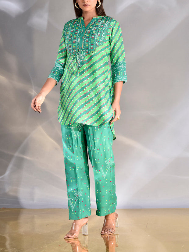 Green Vasansi Silk Leheriya Co-ord Set