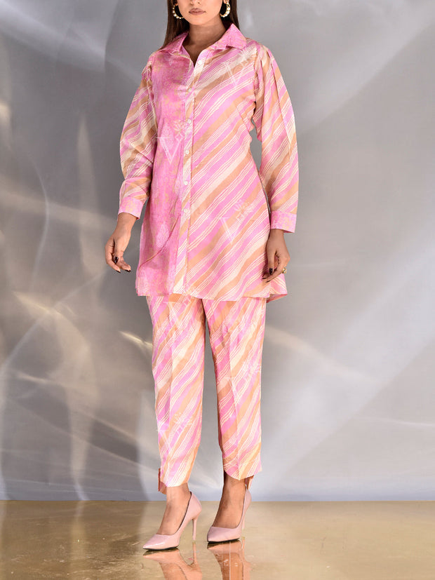 Baby Pink Vasansi Silk Leheriya Co-ord Set