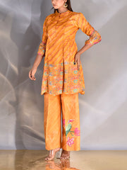 Mustard Vasansi Silk Leheriya Peplum and Palazzo Set