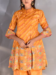 Mustard Vasansi Silk Leheriya Peplum and Palazzo Set