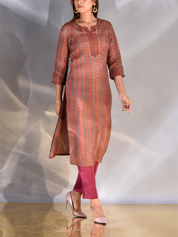 Brown Vasansi Silk Printed Kurti