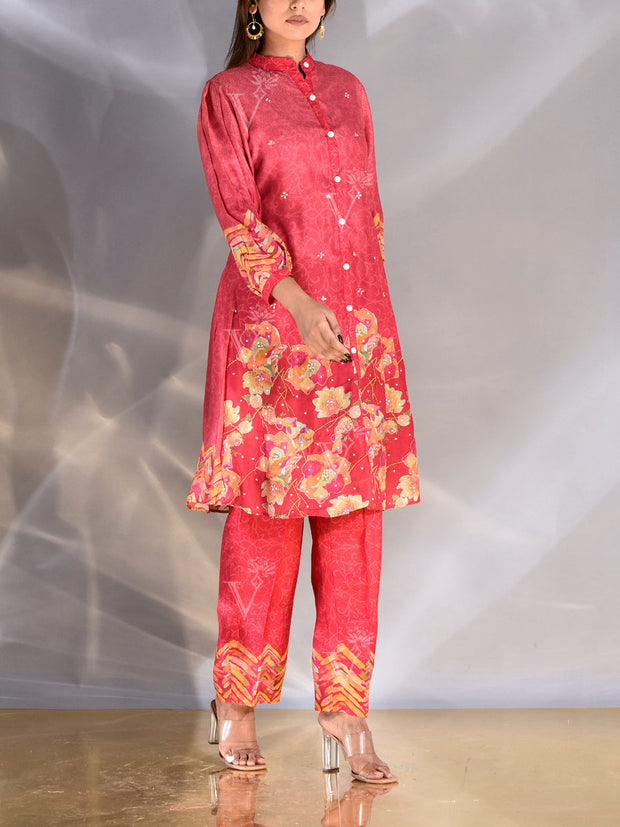 Red Vasansi Silk Printed Co-ord Set