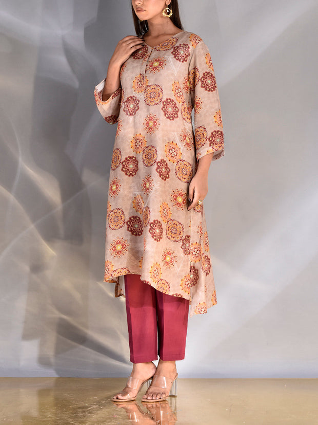 Tan Vasansi Silk Printed Kurti