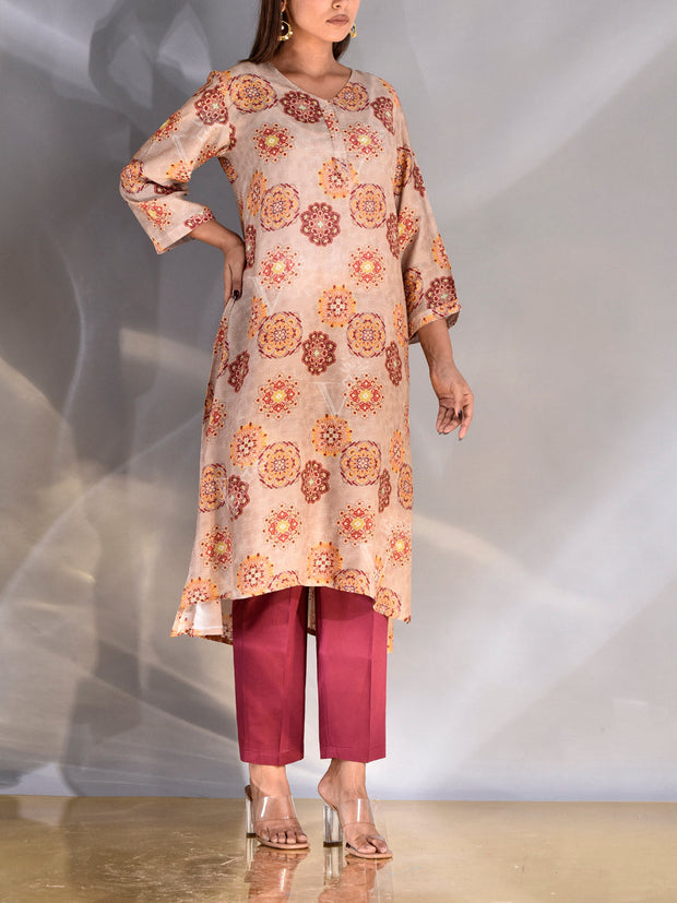 Tan Vasansi Silk Printed Kurti