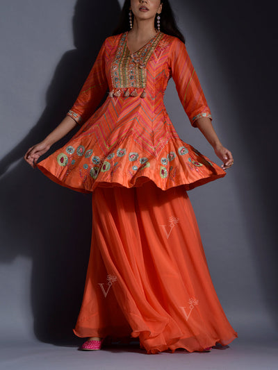 Orange Vasansi Silk Leheriya Palazzo Set