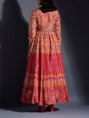 Orange Vasansi Silk Leheriya Anarkali Gown