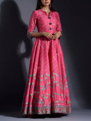 Pink Vasansi Silk Leheriya Anarkali Gown