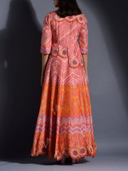 Orange Vasansi Silk Leheriya Anarkali Gown