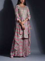 Grey Vasansi Silk Leheriya Sharara Set