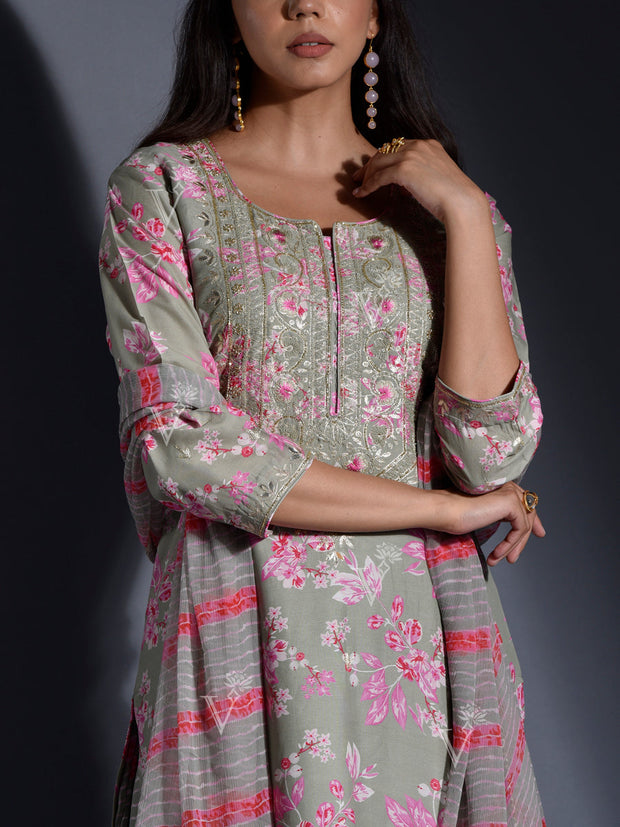 Grey Vasansi Silk Leheriya Sharara Set