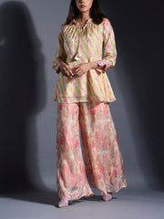 Peach Vasansi Silk Leheriya Printed Palazzo and Top Set