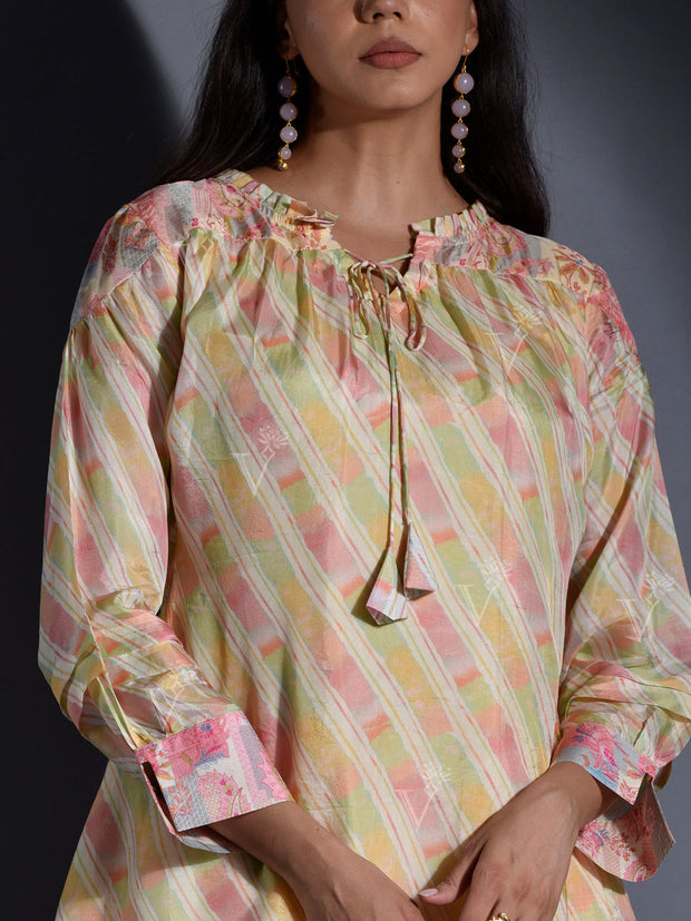 Peach Vasansi Silk Leheriya Printed Palazzo and Top Set